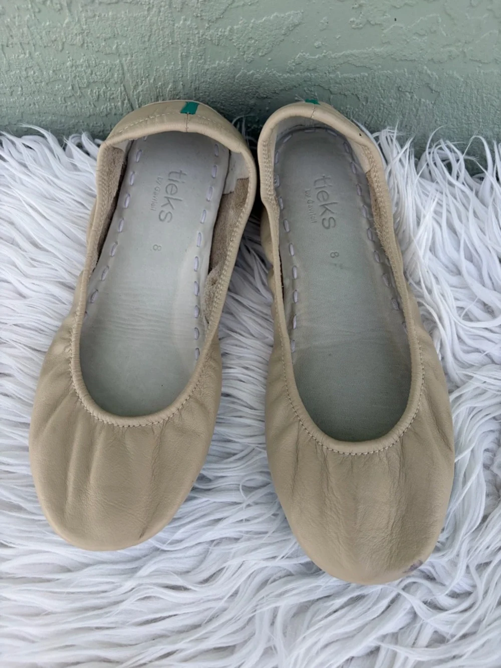 Tieks Ballet Flats Womens Size 8 Beige Nude Teal Heel Stripe Foldable